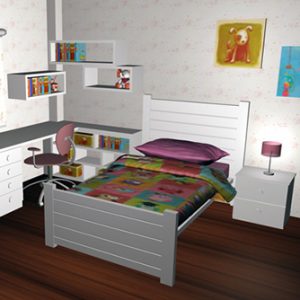 diseño de dormitorio infantil individual con escritorio