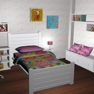 diseño de dormitorio infantil individual con escritorio