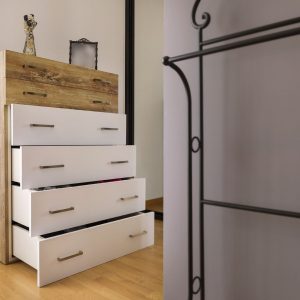 cajonera de dormitorio con cajones blancos y marrones