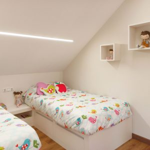 Dormitorio infantil con camas gemelas en color blanco